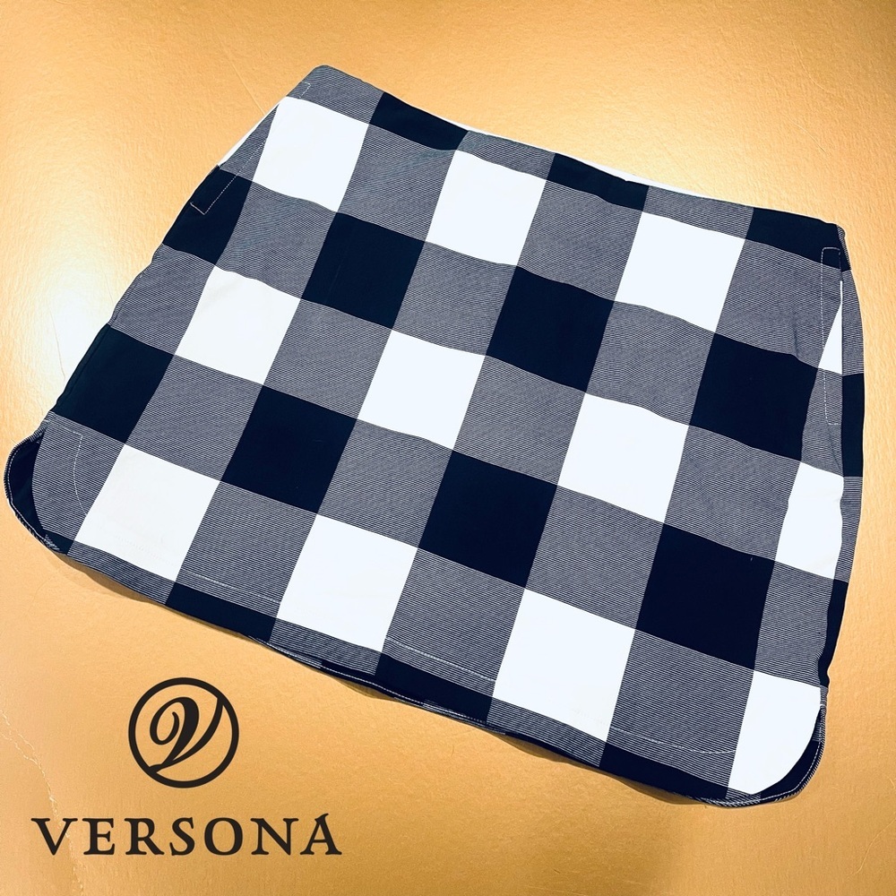 Versona Black White Stretch Checkered Plaid  Skort Size 12